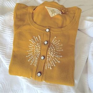 HWR Anthropologie Yellow Embroidered Cardigan - 
Size S